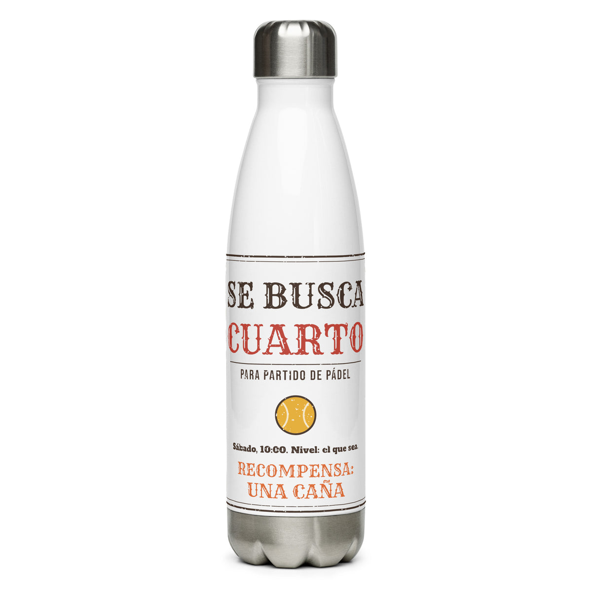 Botella Pádel Retro "Se busca cuarto" — vista frontal